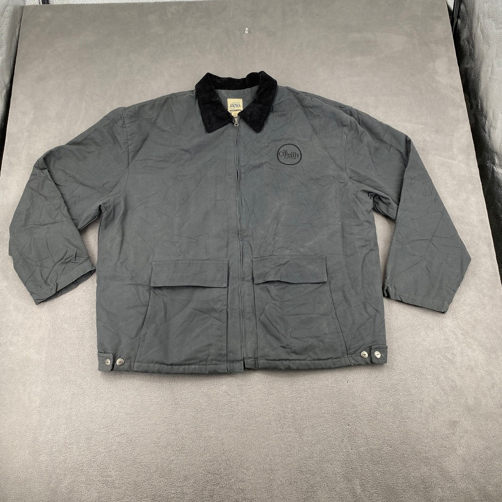 Akwa Detroit Jacket Mens XL Gray Canvas Corduroy Collar O'Reilly Factor USA Made